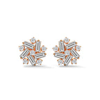 Baguette & Round Diamond Cluster Stud Earrings