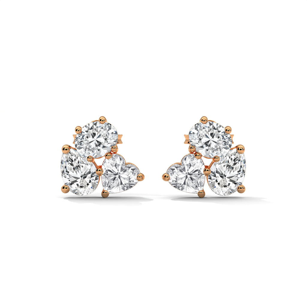 Mixed Shape Diamond Cluster Stud Earrings