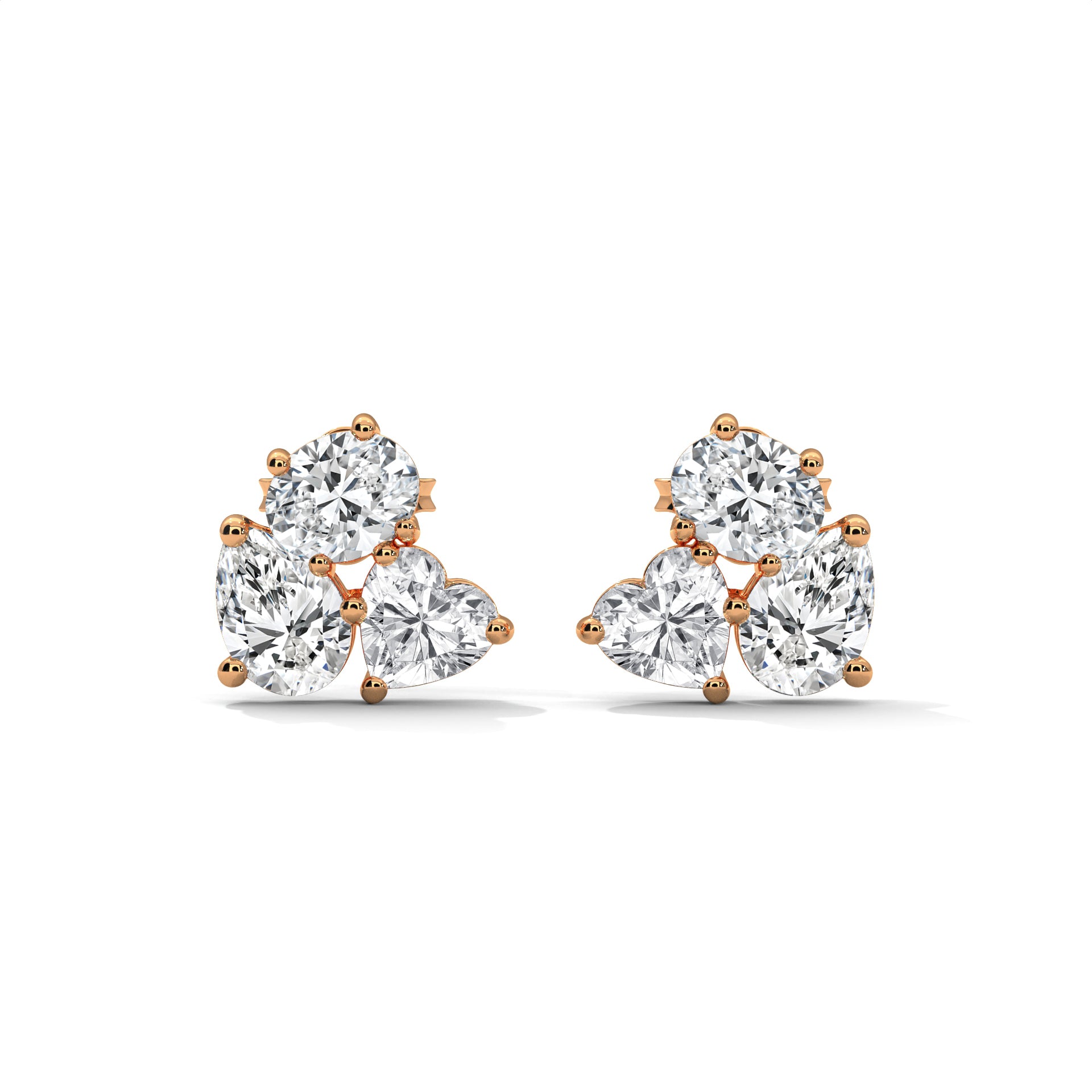 Mixed Shape Diamond Cluster Stud Earrings