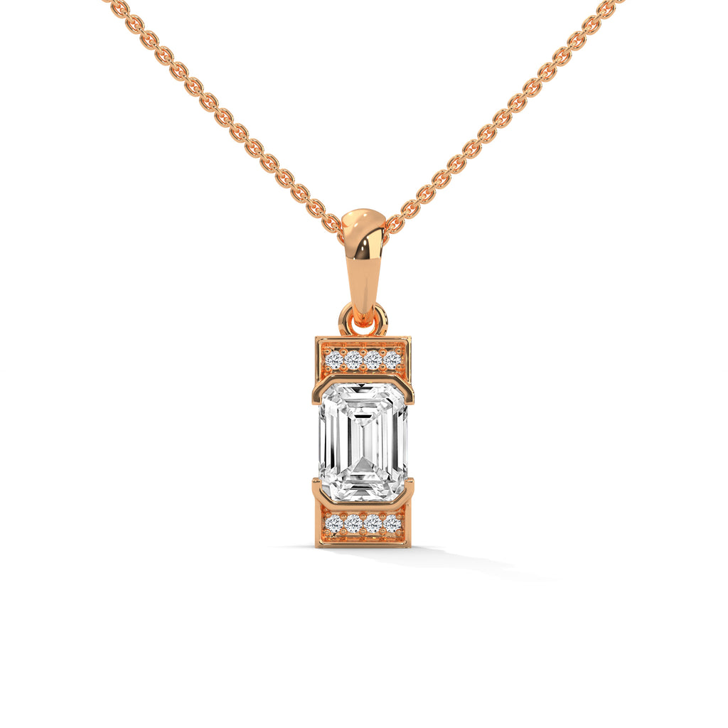 Emerald Cut Diamond Halo Pendant