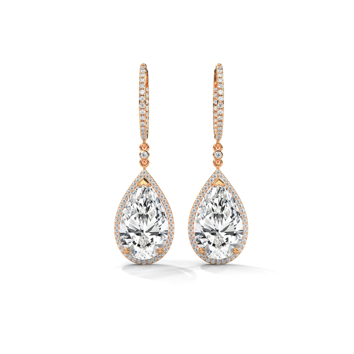 Pear Halo Diamond Drop Hoop Earrings, product photo — Jewelix Atelier
