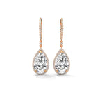 Pear Halo Diamond Drop Hoop Earrings