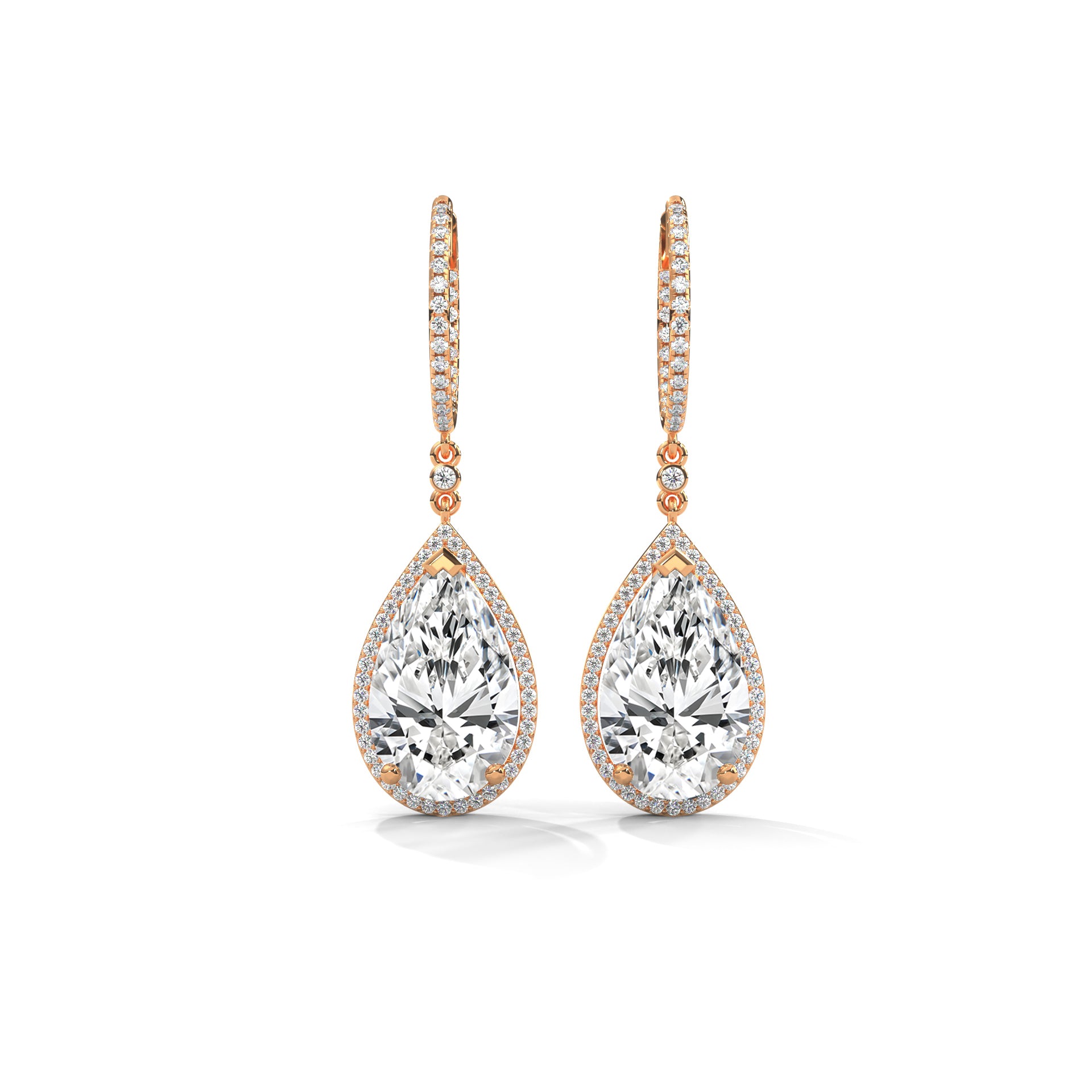 Pear Halo Diamond Drop Hoop Earrings