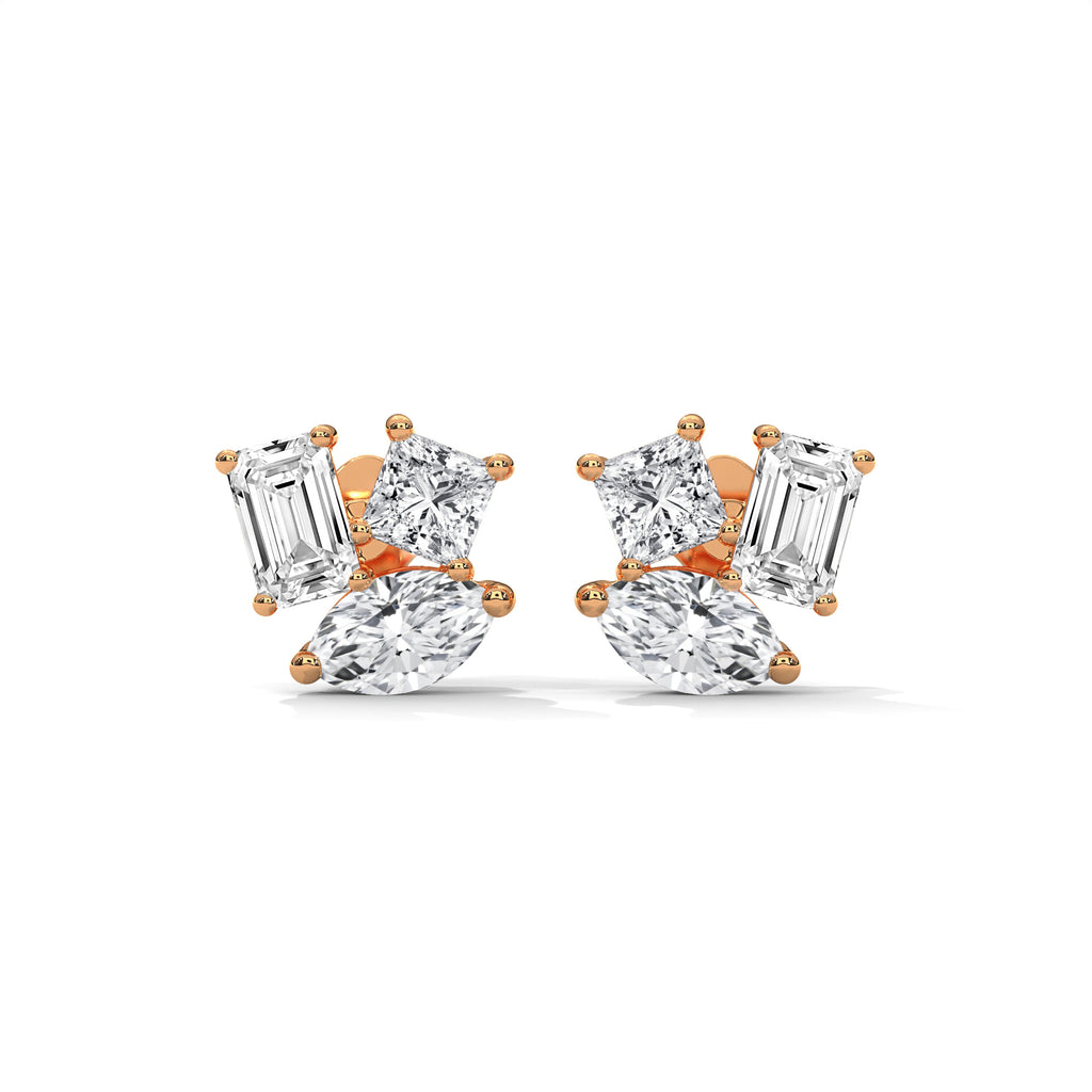 Mixed Shape Diamond Cluster Stud Earrings