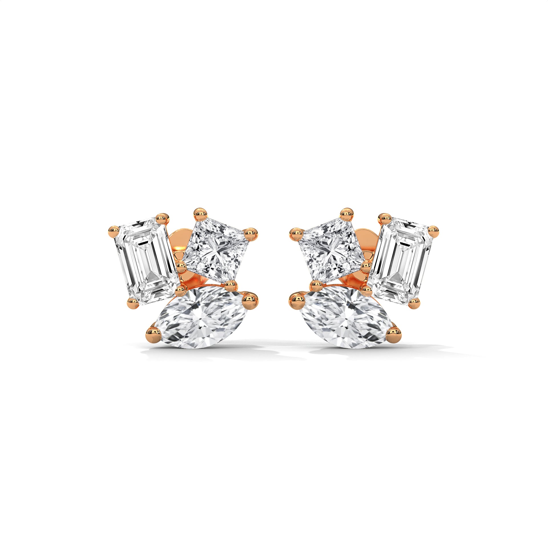 Mixed Shape Diamond Cluster Stud Earrings