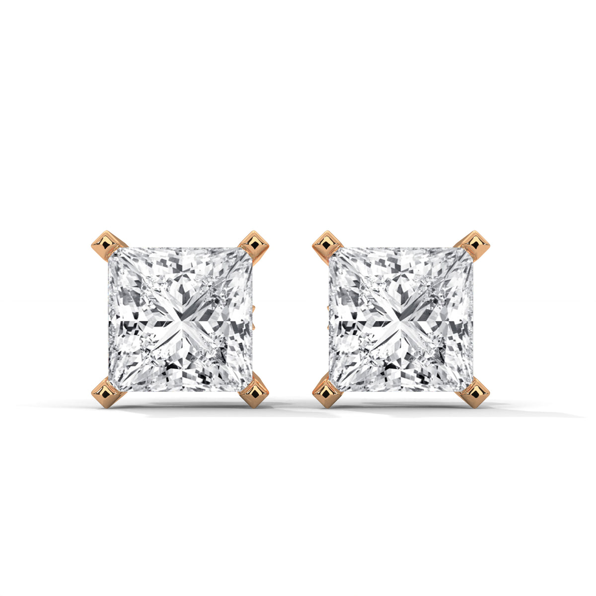 Princess Cut Solitaire Diamond Stud Earrings, product photo — Jewelix Atelier