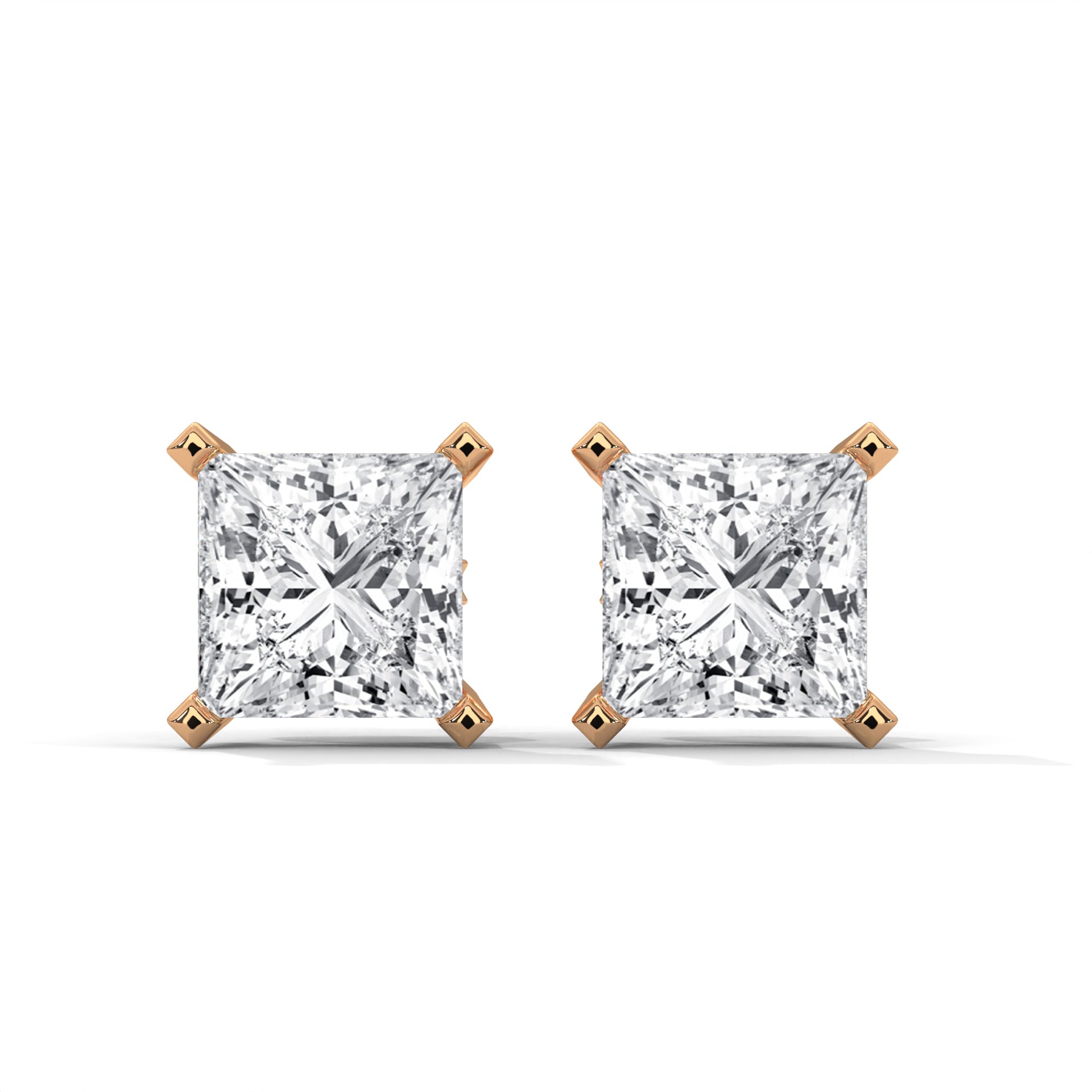 Princess Cut Solitaire Diamond Stud Earrings