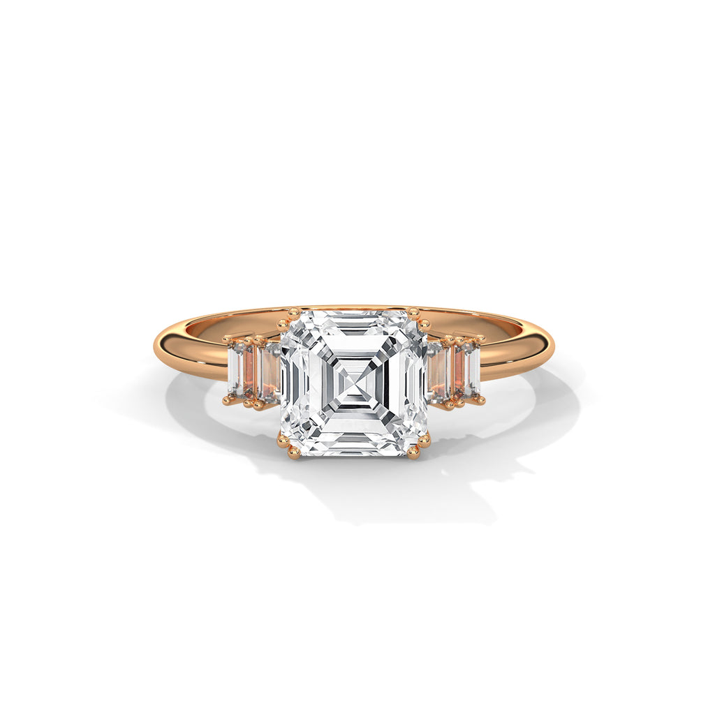 Asscher Cut Three Stone Diamond Engagement Ring