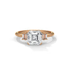 Asscher Cut Three Stone Diamond Engagement Ring