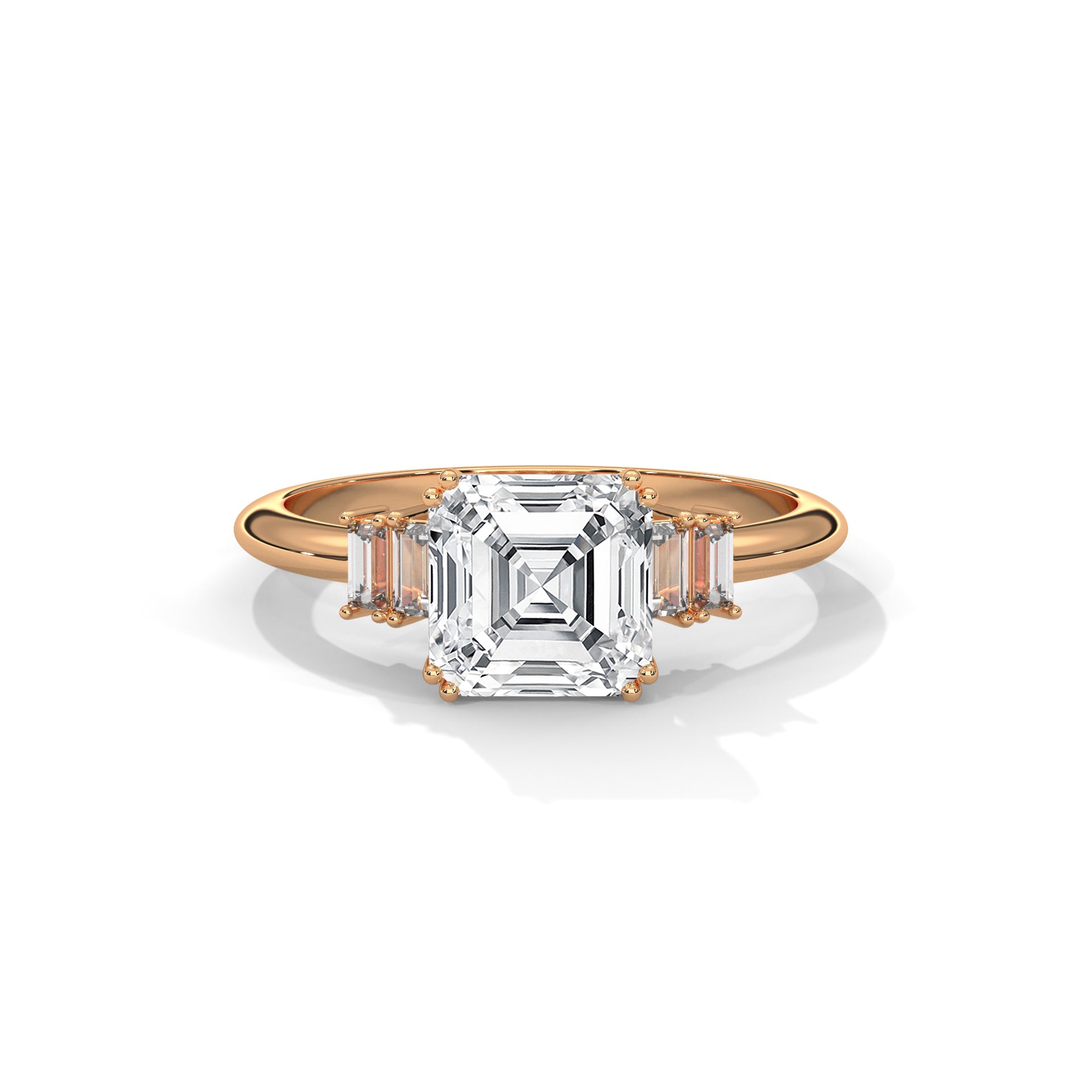 Asscher Cut Three Stone Diamond Engagement Ring