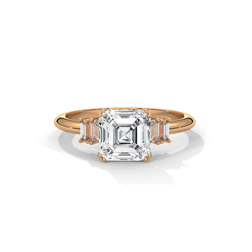 Asscher Cut Three Stone Diamond Engagement Ring