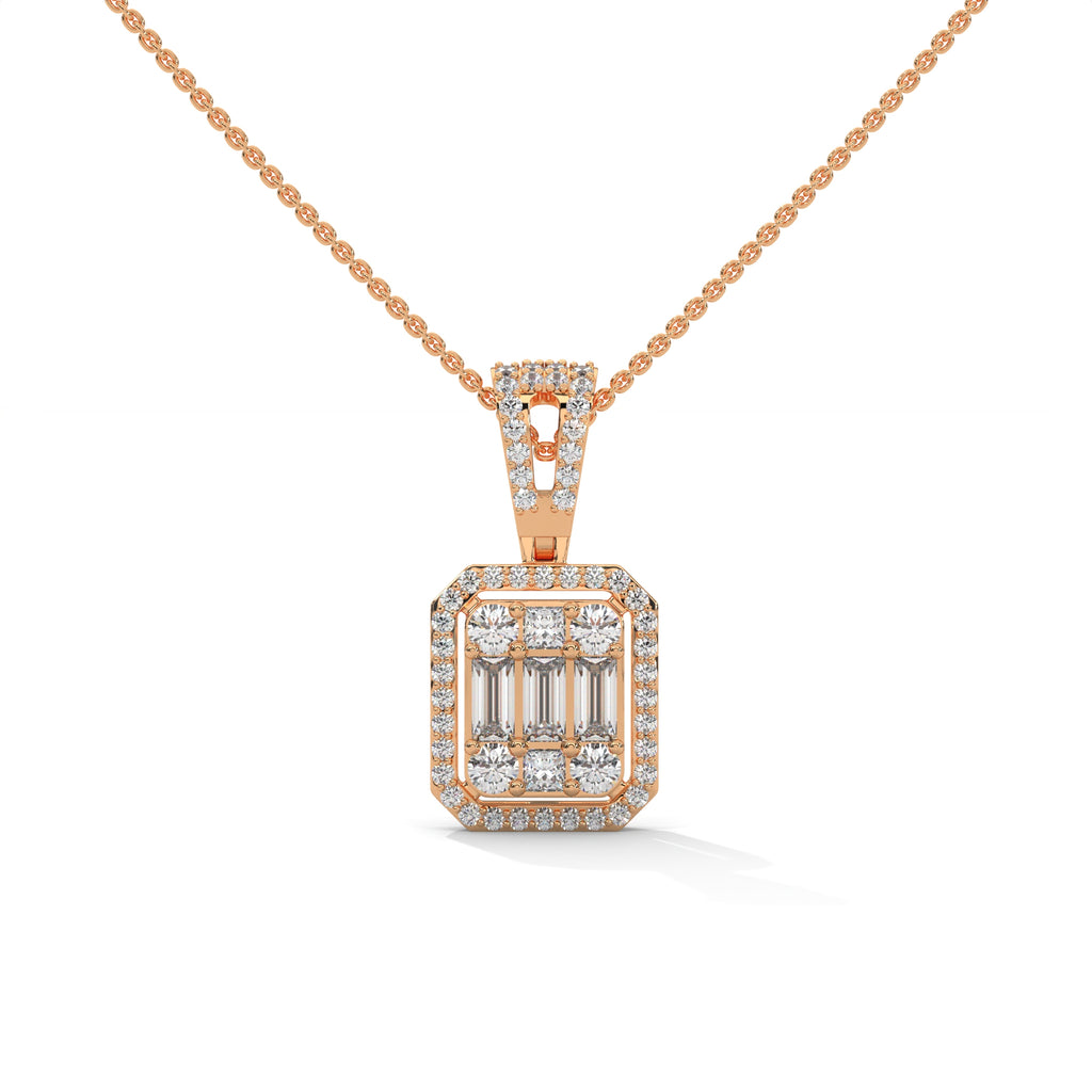 Baguette & Round Diamond Halo Pendant