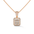 Baguette & Round Diamond Halo Pendant