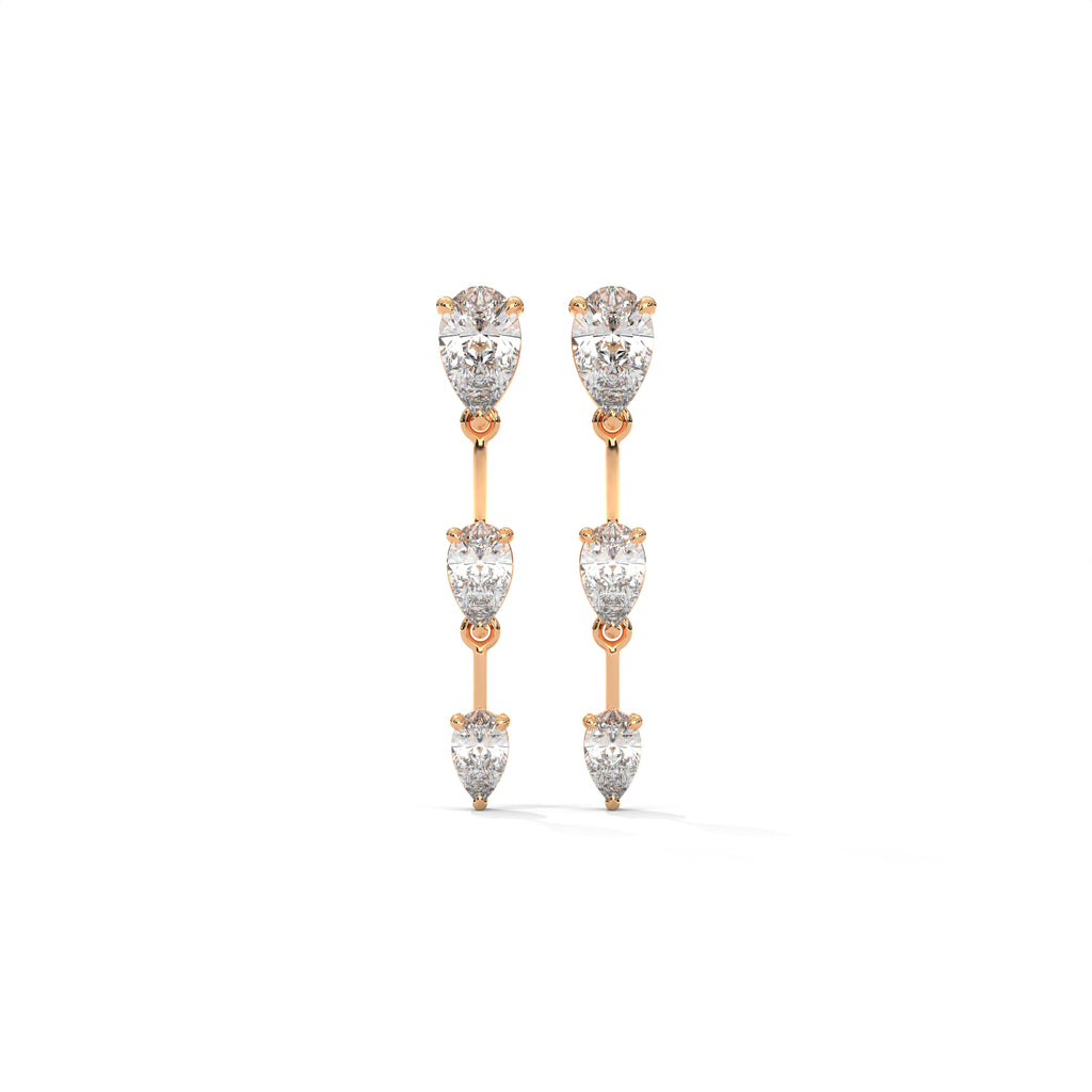 Pear Cut Three Station Drop Diamond Earrings