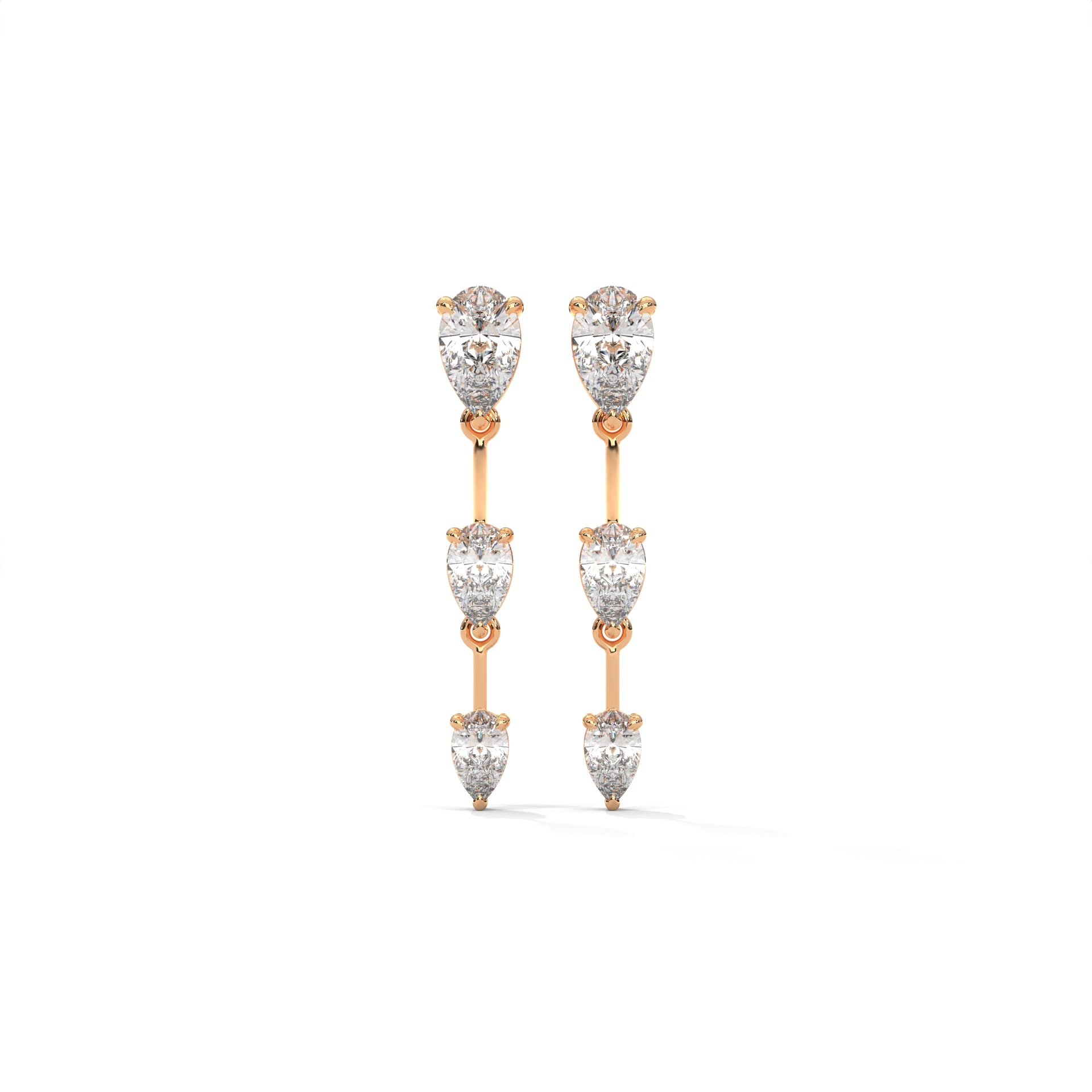 Pear Cut Three Station Drop Diamond Earrings