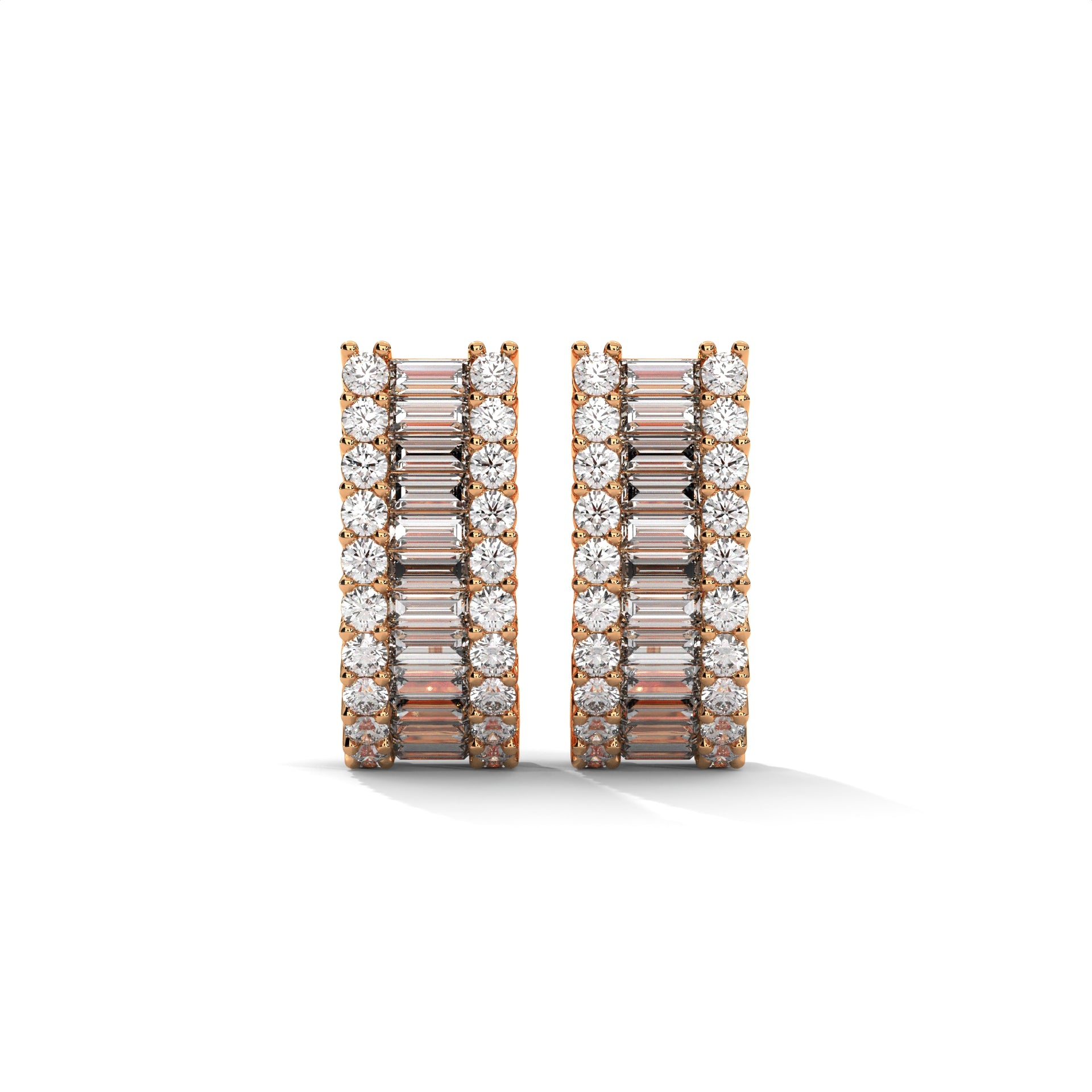 Baguette & Round Diamond Statement Hoop Earrings