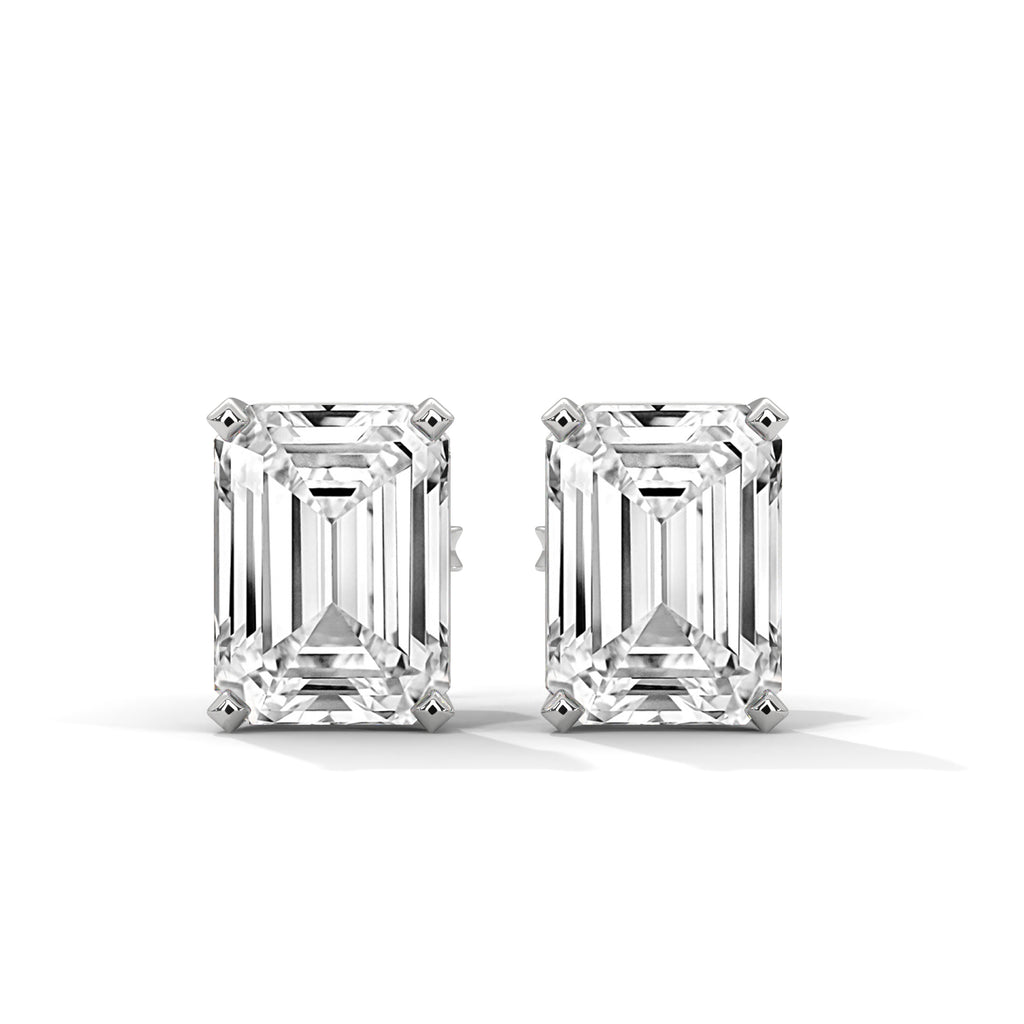Emerald Cut Solitaire Diamond Stud Earrings