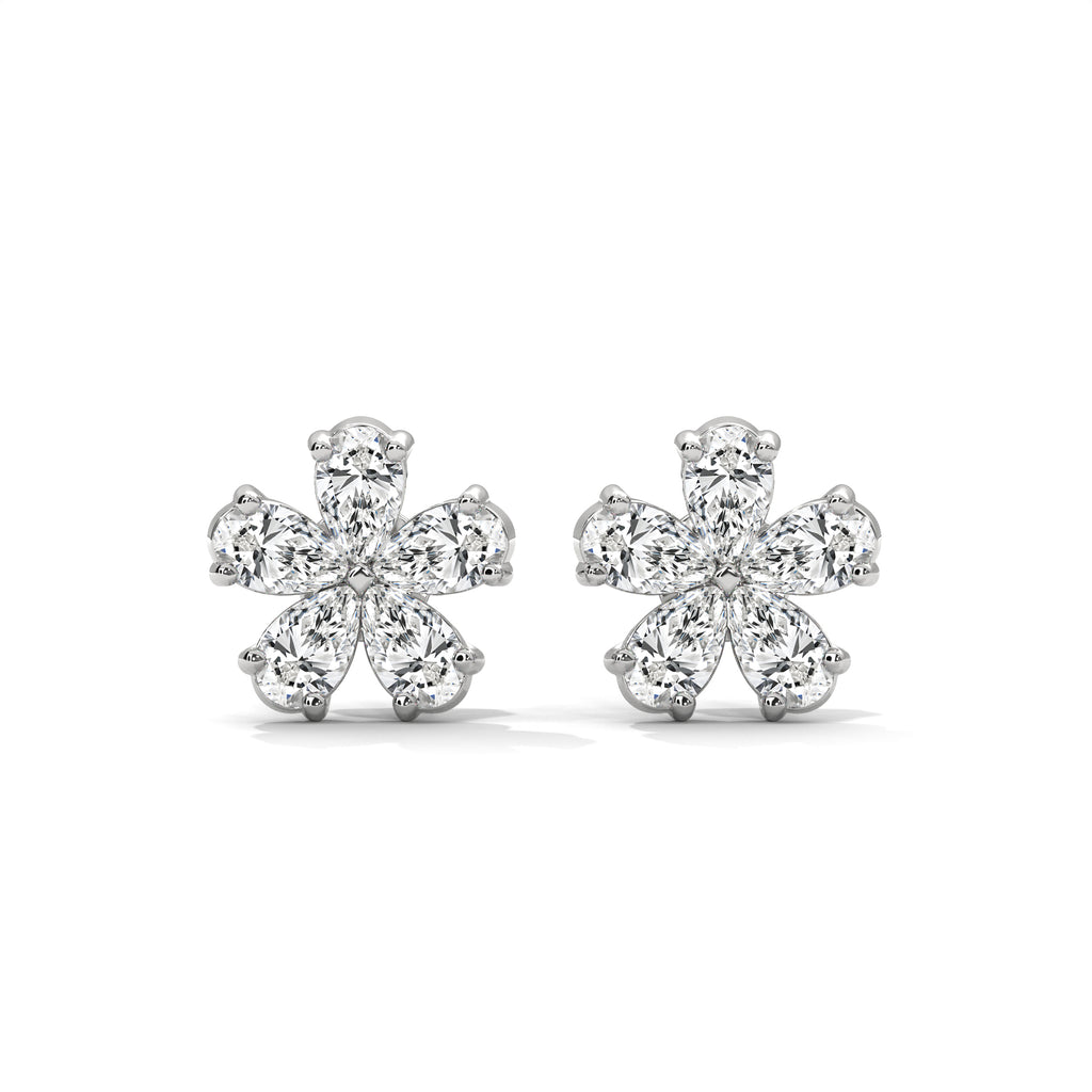 Pear Diamond Floral Stud Earrings