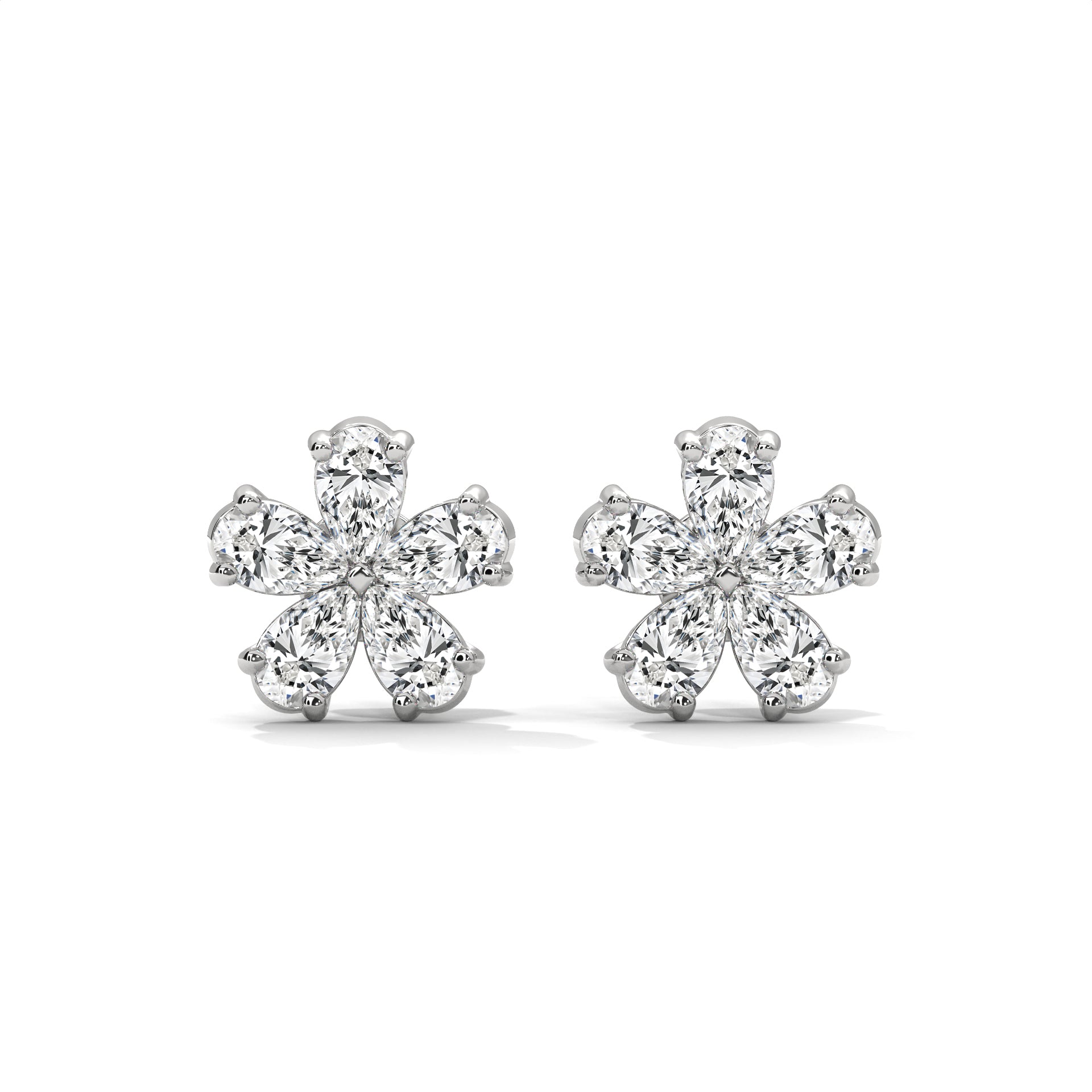 Pear Diamond Floral Stud Earrings