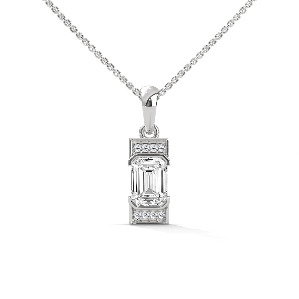 Emerald Cut Diamond Halo Pendant