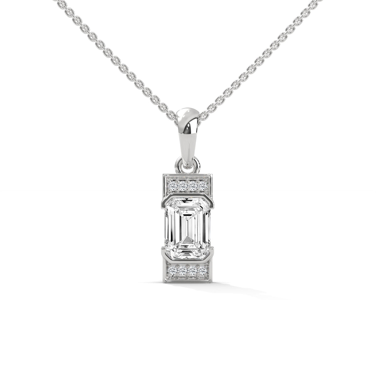 Emerald Cut Diamond Halo Pendant – view 1 of 9, lab grown diamond necklace | Jewelix Atelier