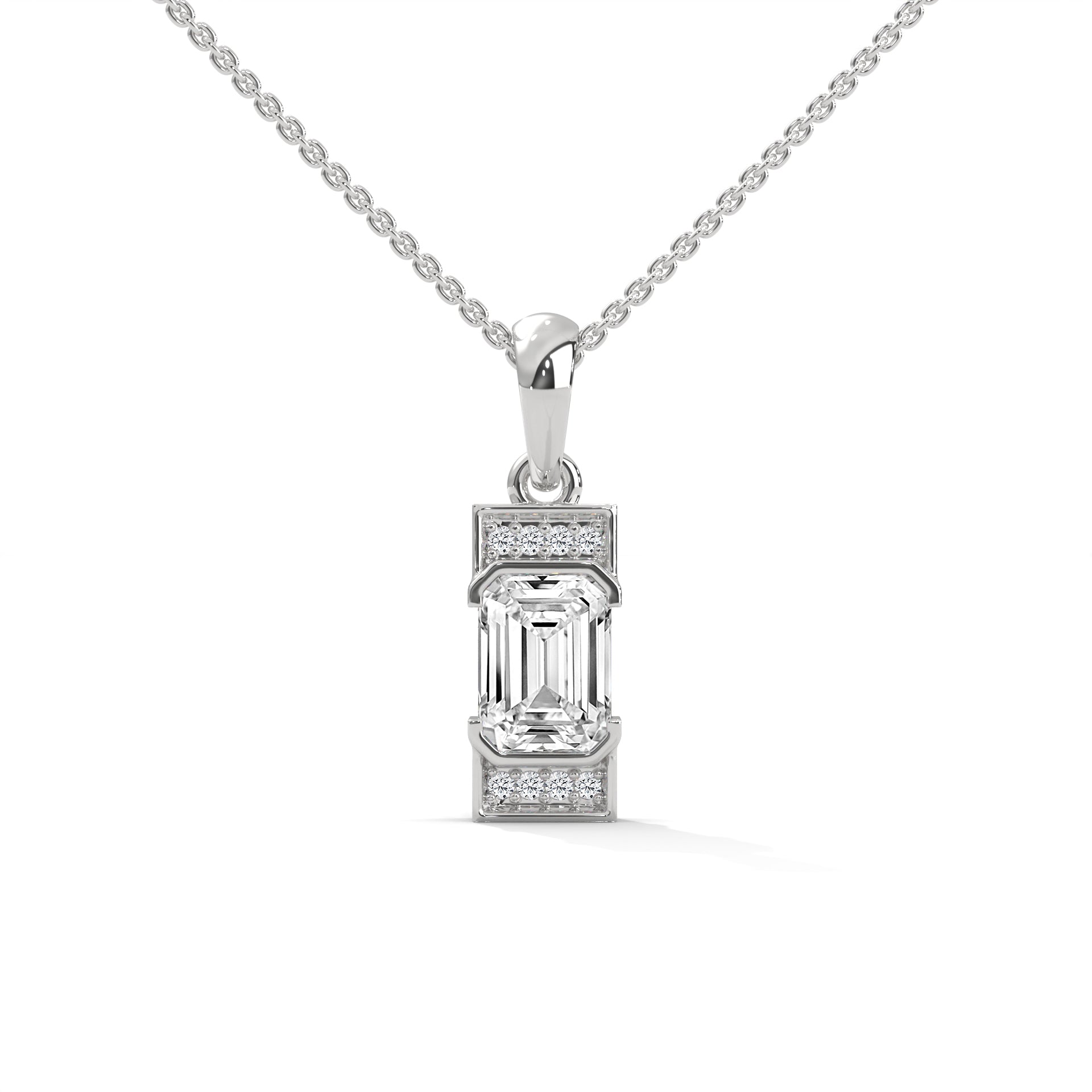 Emerald Cut Diamond Halo Pendant