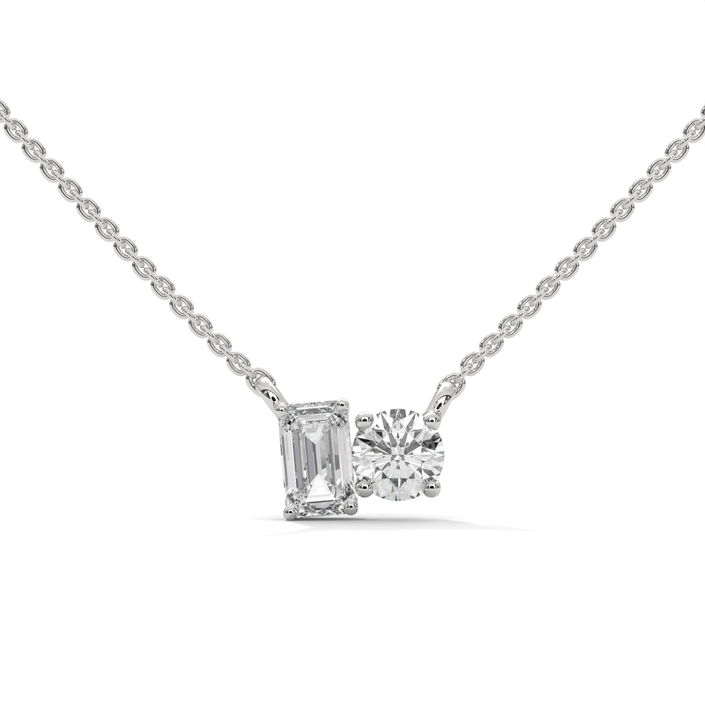 Emerald & Round Diamond Two Stone Pendant
