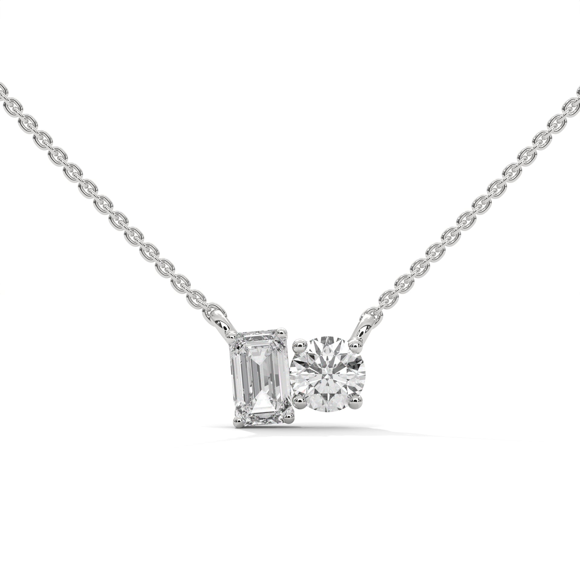 Emerald & Round Diamond Two Stone Pendant