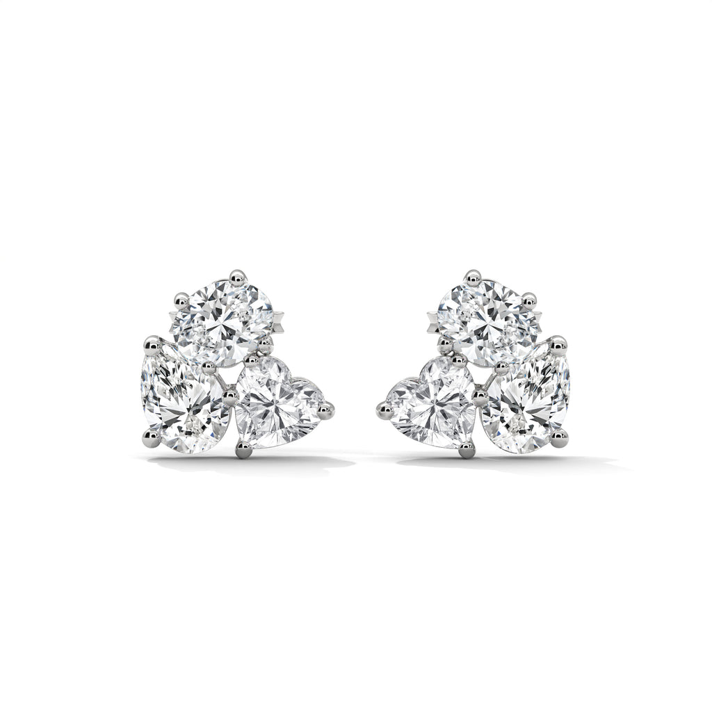 Mixed Shape Diamond Cluster Stud Earrings