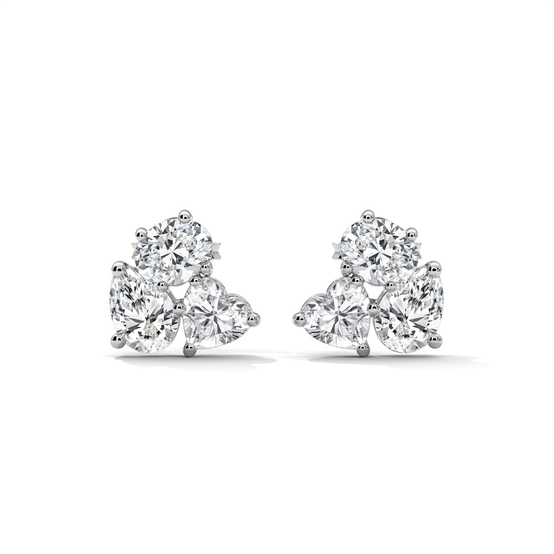 Mixed Shape Diamond Cluster Stud Earrings