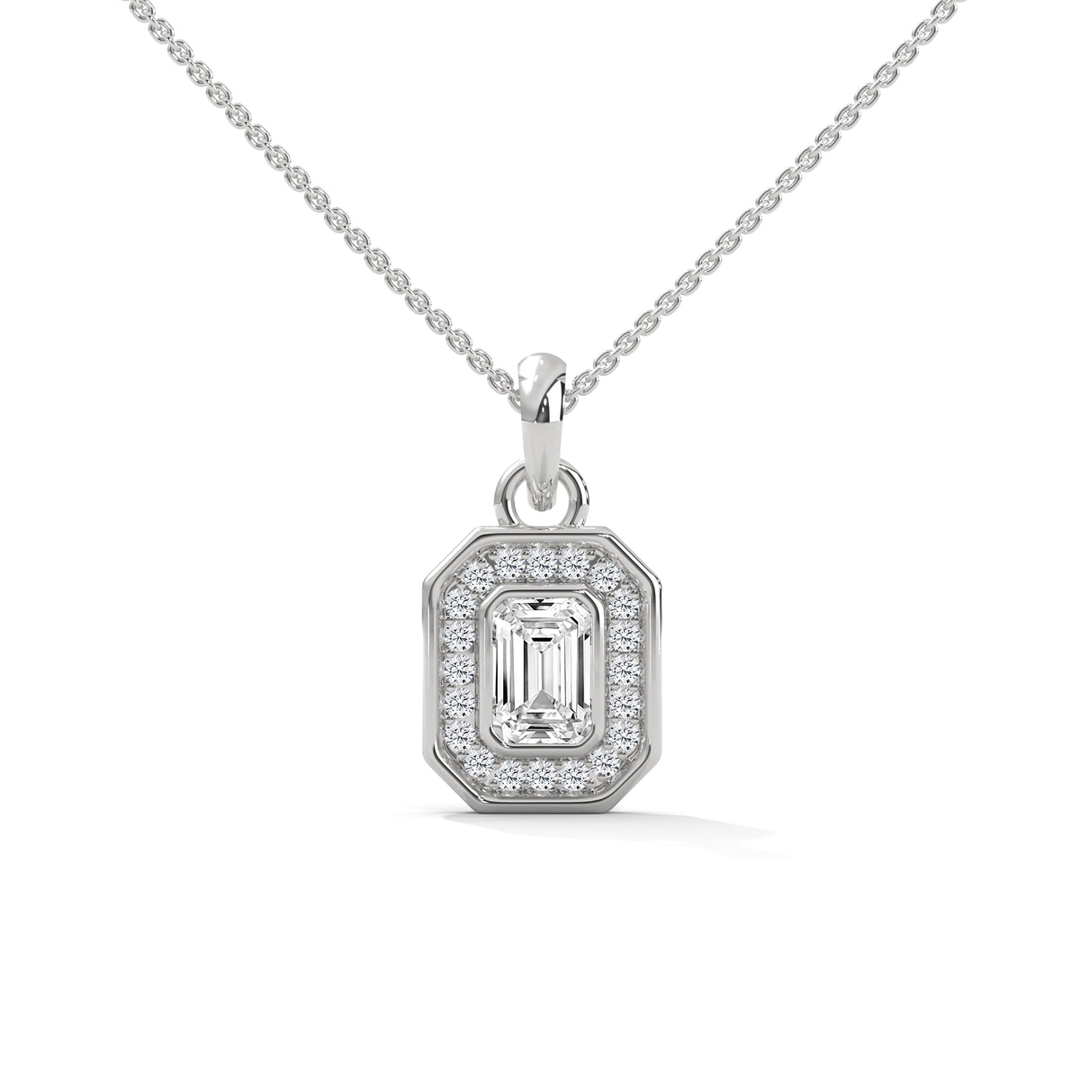 Emerald Halo Diamond Pendant – view 1 of 9, lab grown diamond necklace | Jewelix Atelier
