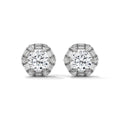 Round & Baguette Diamond Halo Stud Earrings