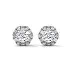 Round & Baguette Diamond Halo Stud Earrings