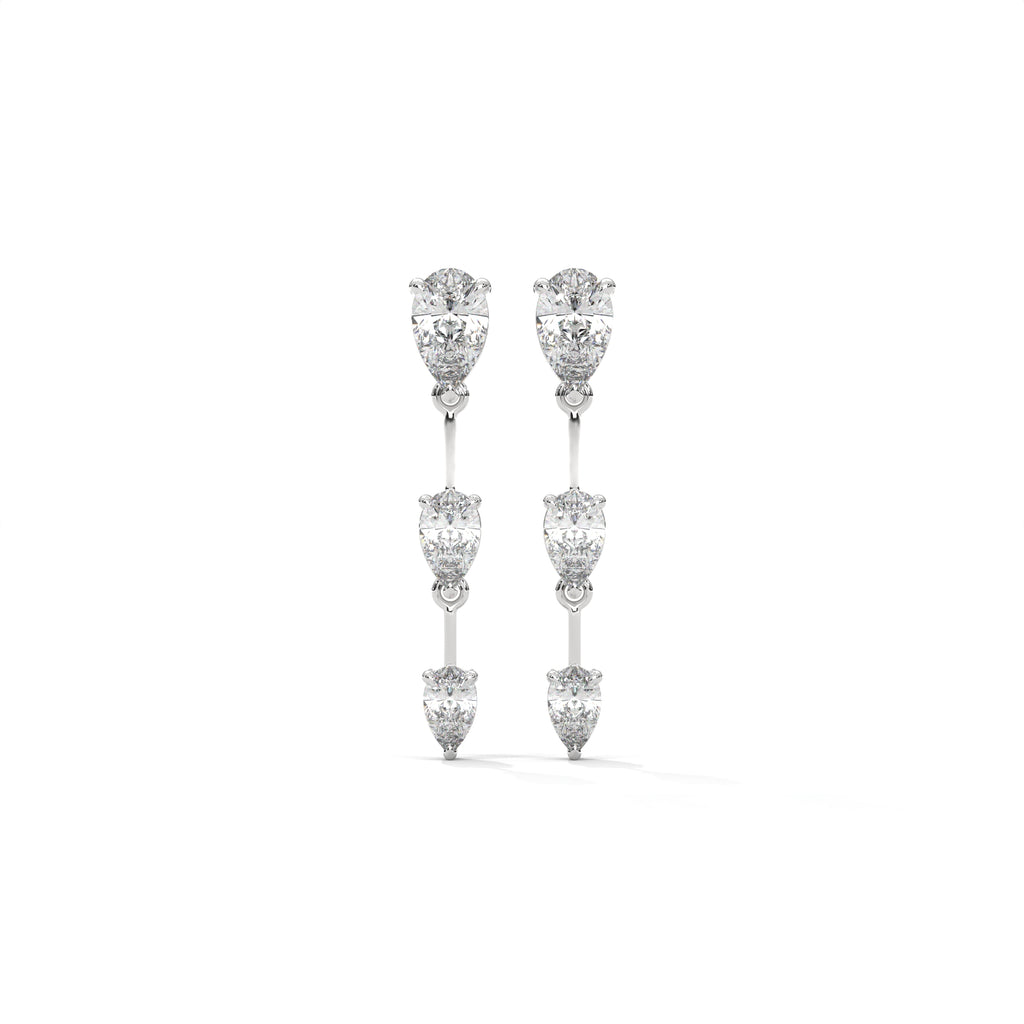 Pear Cut Three Station Drop Diamond Earrings