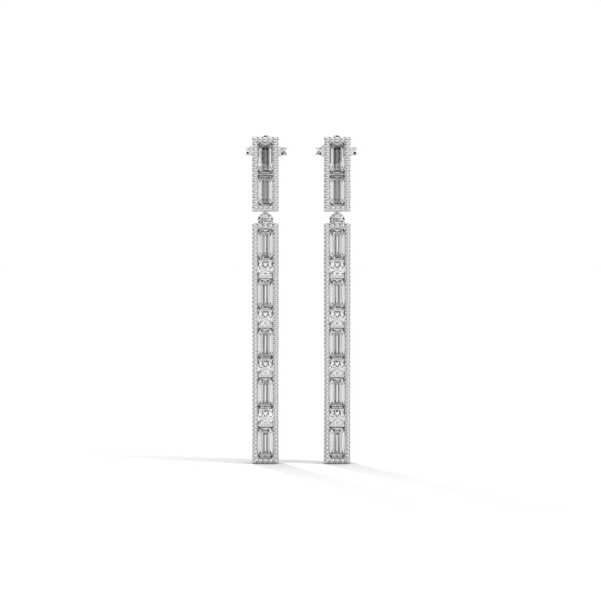 Baguette & Round Diamond Bar Drop Earrings — Jewelix Atelier