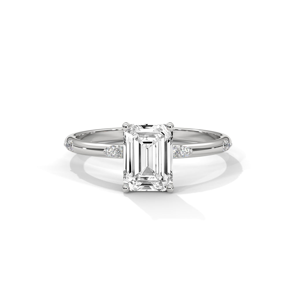 Emerald Cut Diamond Accent Engagement Ring