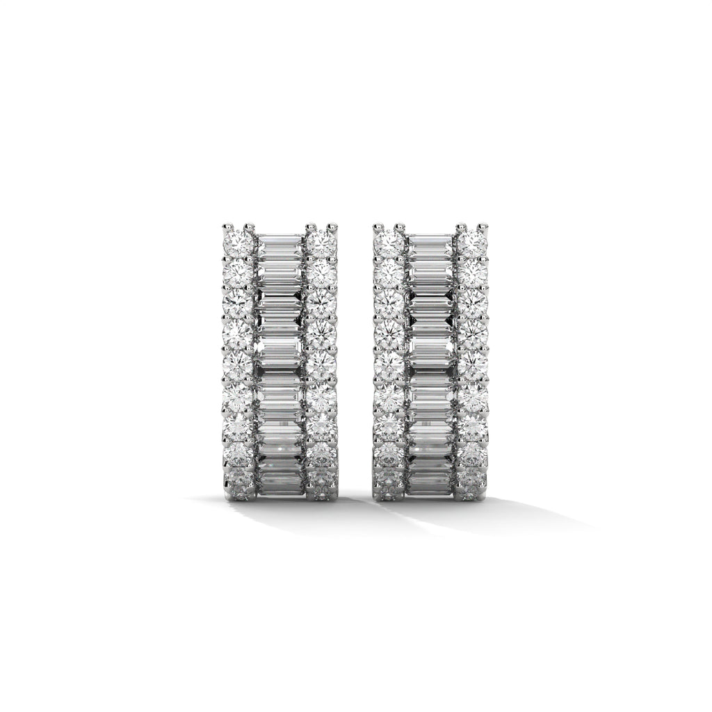Baguette & Round Diamond Statement Hoop Earrings