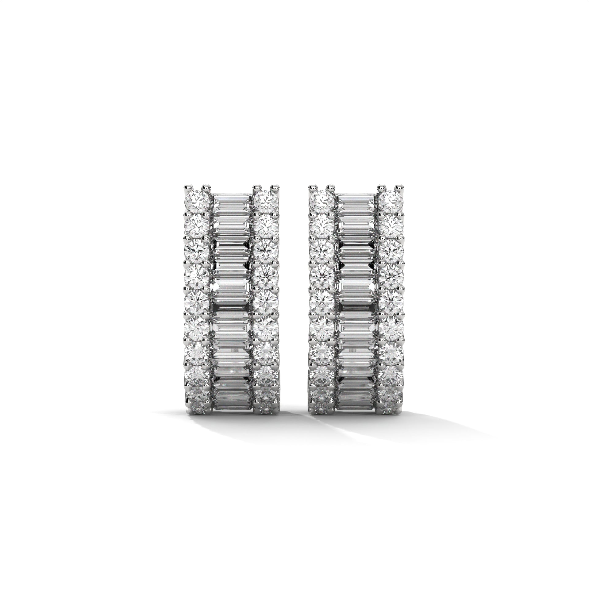 Baguette & Round Diamond Statement Hoop Earrings
