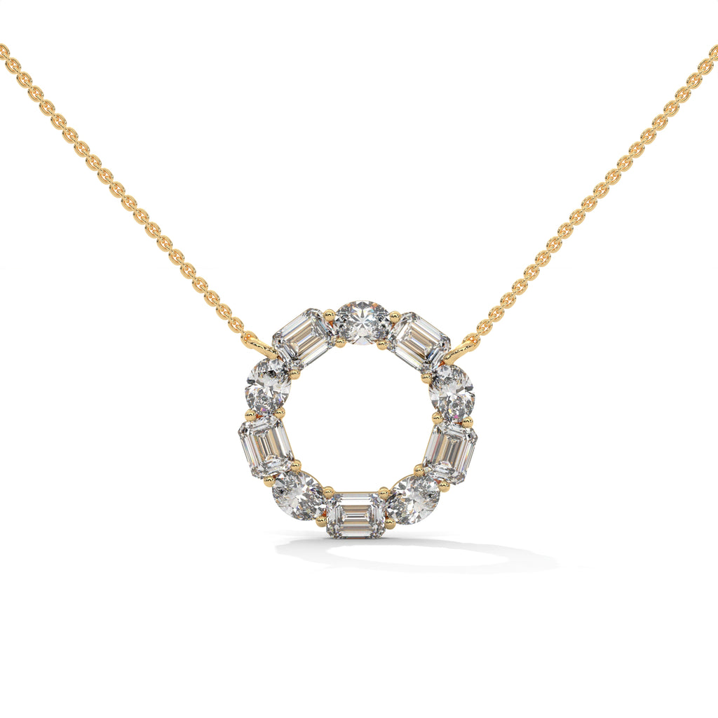 Emerald & Oval Diamond Circle Pendant