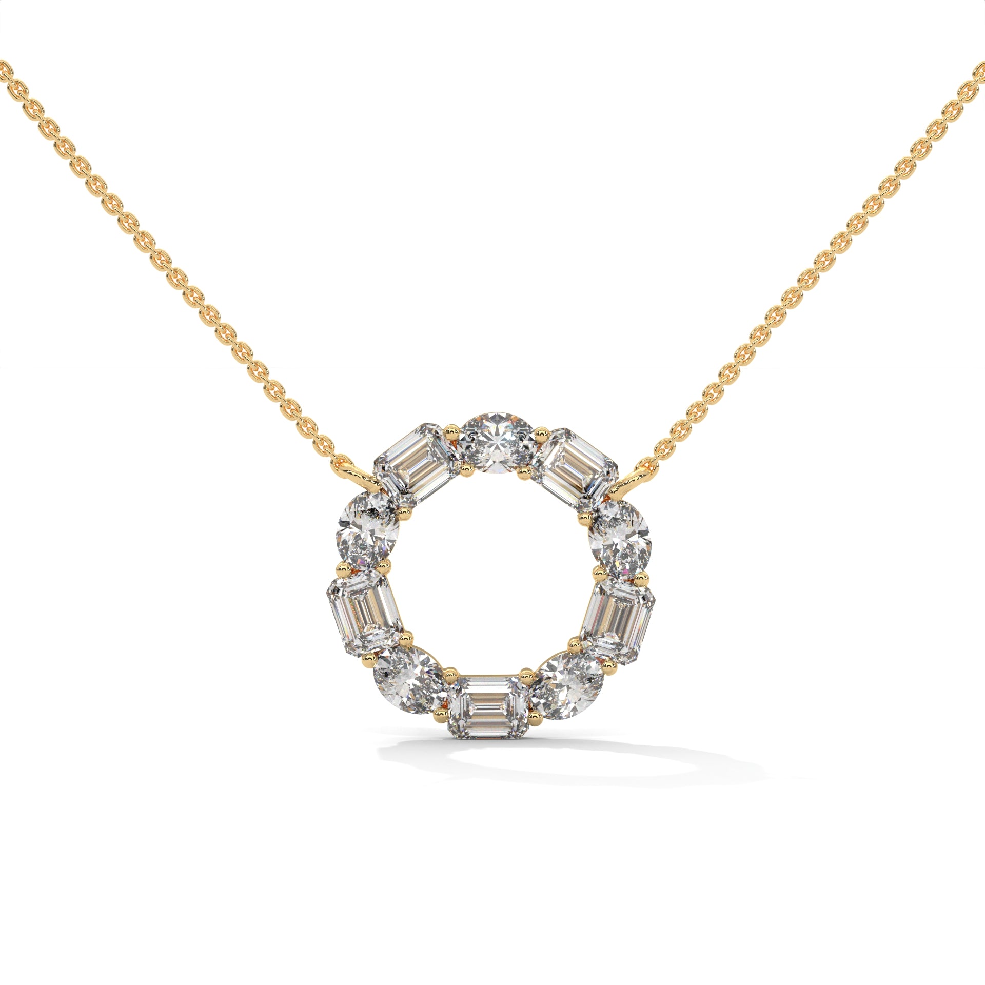 Emerald & Oval Diamond Circle Pendant
