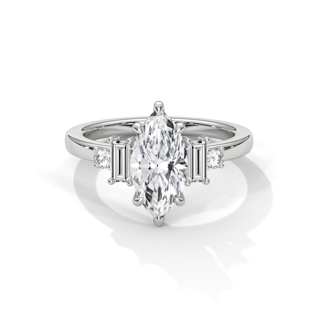 Marquise Cut Three Stone Diamond Engagement Ring