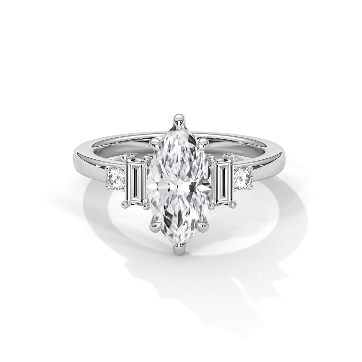 1.85 CTW Marquise Cut Three Stone Lab Grown Diamond Engagement Ring – Style MJR2605377 — Jewelix Atelier