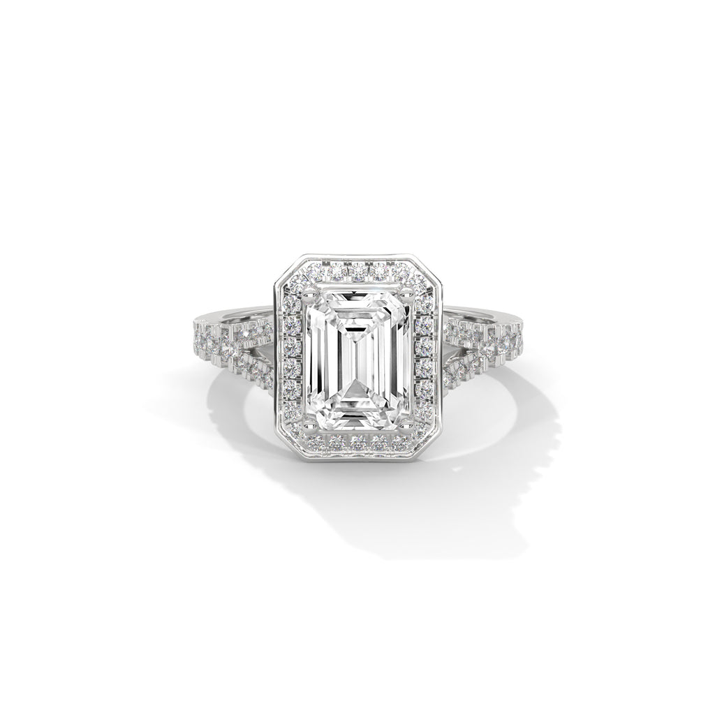 Emerald Cut Hexagon Halo Diamond Ring