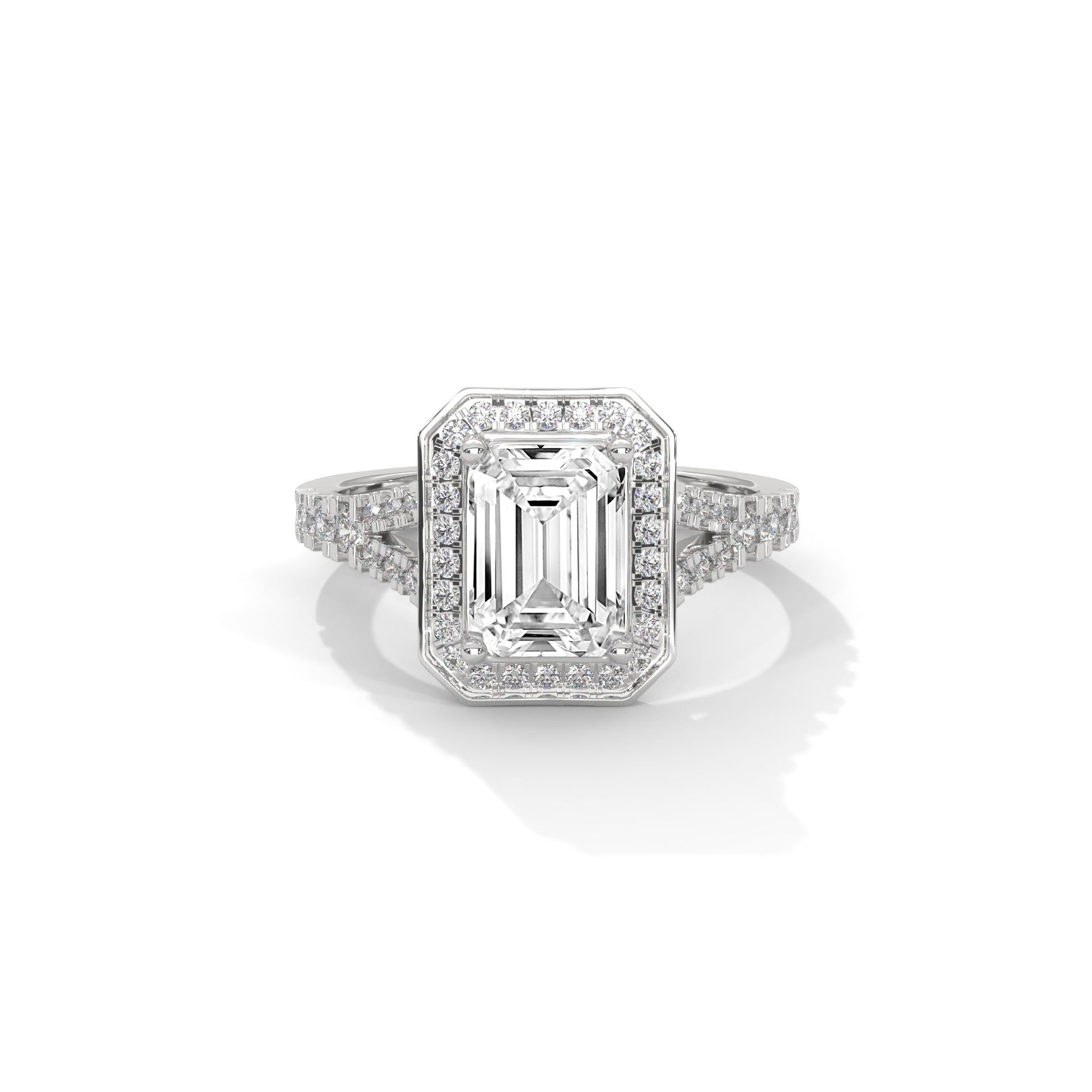 Emerald Cut Hexagon Halo Diamond Ring