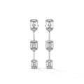 Emerald Cut Three Station Drop Diamond Earrings