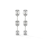 Emerald Cut Three Station Drop Diamond Earrings