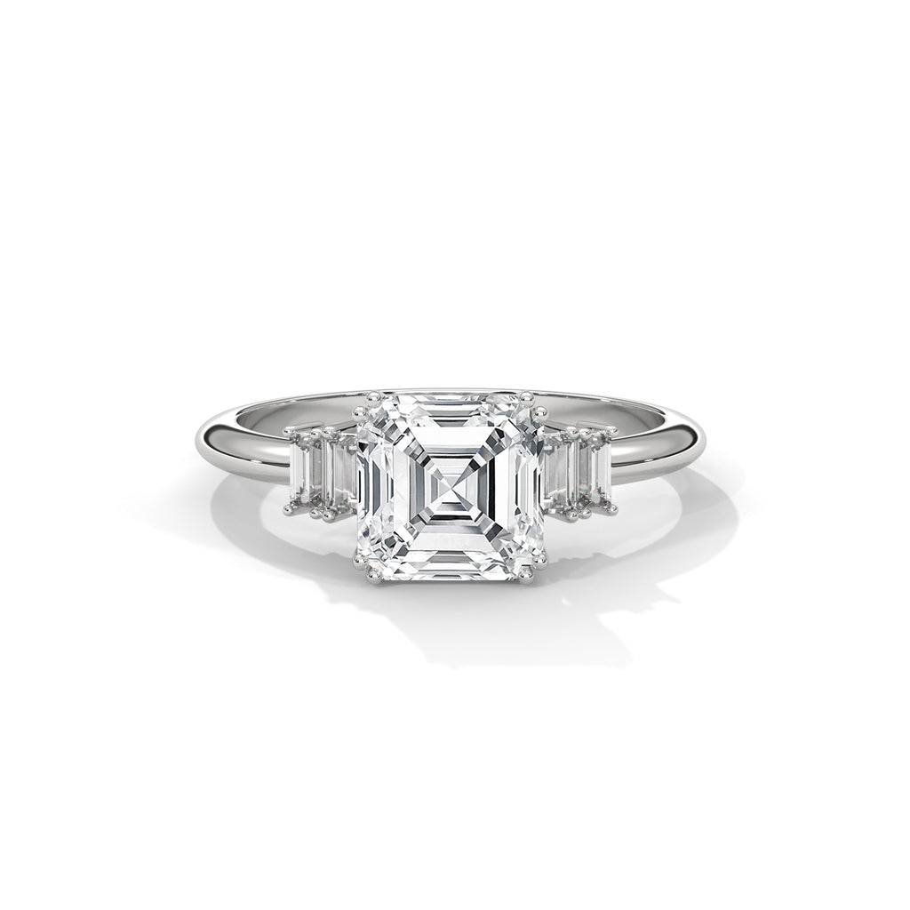 Asscher Cut Three Stone Diamond Engagement Ring