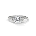 Asscher Cut Three Stone Diamond Engagement Ring