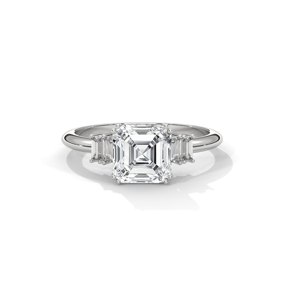 Asscher Cut Three Stone Diamond with Cathedral Setting Engagement Ring – Style MJR2605387 — Jewelix Atelier