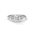Asscher Cut Three Stone Diamond Engagement Ring